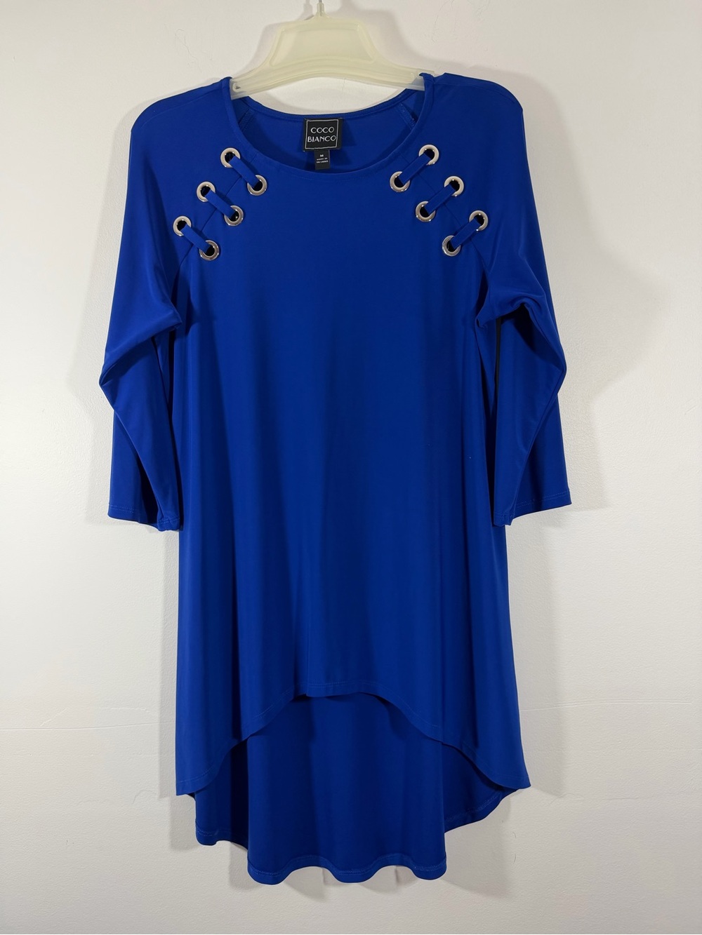Coco Bianco Cobalt Blue High-Low Dress with Grommet Accents